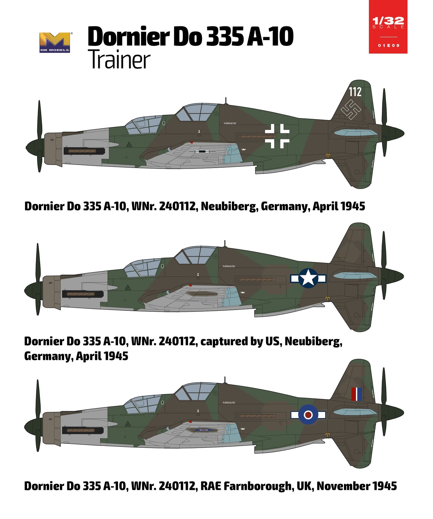 HK Models 01E09 1/32 Dornier Do-335 A-10 Trainer